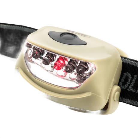 M-Tac Hodelykt 4+1 LED med elastisk hodebånd, 4 hvite og 1 rød LED, opptil 18 lumen, batteridrevet hodelykt