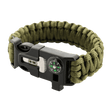 M-Tac Paracord armbånd med ildstarter, kompass og fløyte i olivengrønn, ideelt for friluftsliv og overlevelse.