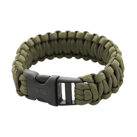M-Tac paracord-armbånd i militærgrønn farge, overlevelsesarmbånd med sterkt og lett paracord-tau. Perfekt for friluftsliv. Tåler opptil 200 kg.