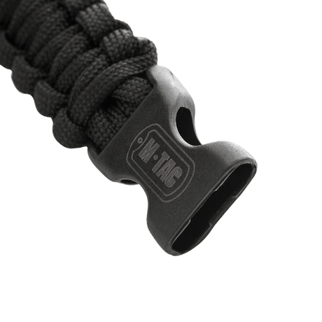 M-Tac paracord-armbånd i svart med sterk lukking, ideelt for overlevelse og friluftsliv.