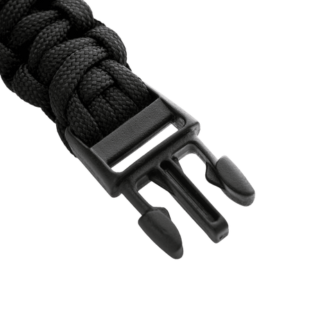 M-Tac paracord-armbånd med robust svart tau og praktisk spenne, ideelt for overlevelse og friluftsliv.
