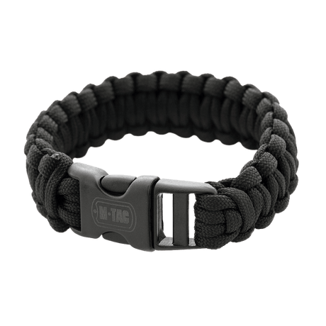 M-Tac paracord-armbånd i svart, ideelt for overlevelse og friluftsliv. Sterkt paracord i stilig design med praktisk spenne.