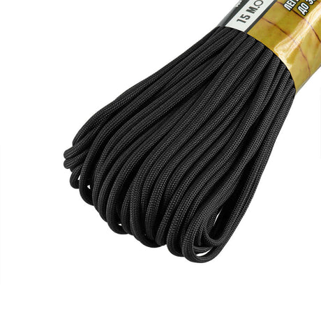 Svart M-TAC Paracord 475, 15 meter nylontau, robust og slitesterkt, ideelt for utendørsaktiviteter og camping.