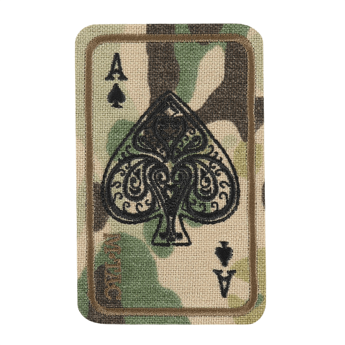 M-Tac Patch Ace Of Spades (Broderi) i slidstærk Cordura 500D med broderet design og Velcro fastgørelse, camouflagefarver.