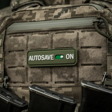 M-Tac Patch Autosave PVC på militær ryggsekk med Velcro, 8x2,5 cm, fullfarge-3D, perfekt for klær eller taktisk utstyr.