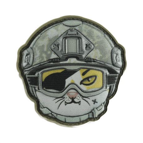 M-Tac Patch Emoji #12 PVC morale patch med katt i hjelm og Velcro, morsomt tilbehør for klær, veske eller utstyr.