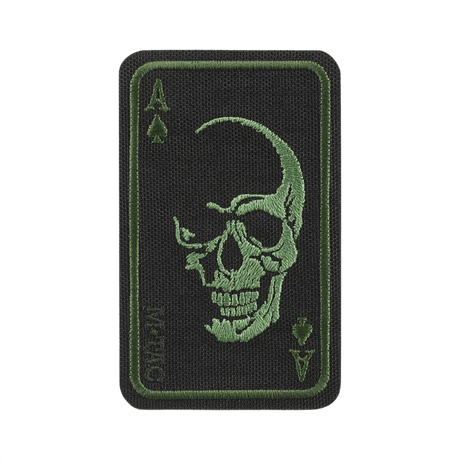 M-Tac Patch Face of War (broderi) i Cordura 500D med kraniesymbol. Brodert patch i ace of spades-design, dimensjoner 8.5 x 5.2 cm.