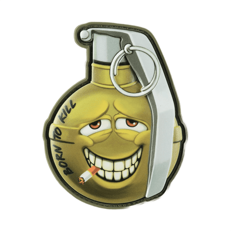 M-Tac Patch M67 Granat 3D PVC med humoristisk emoji og teksten 'Born to Kill'. Ideell for militærfans og taktisk utstyr