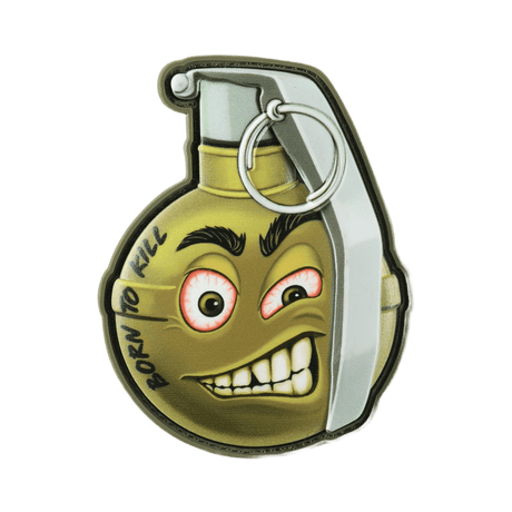 M-Tac Patch M67 Granat 3D PVC med humoristisk emoji og teksten 'Born to Kill'. Ideell for militærfans og taktisk utstyr