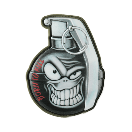 M-Tac Patch M67 Granat 3D PVC med humoristisk emoji og teksten 'Born to Kill', perfekt for taktisk utstyr, størrelse 8.8 x 6.8 cm