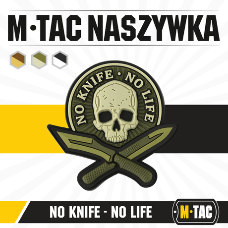 M-Tac Patch No Knife – No Life 3D PVC taktisk moralepatch med kniver, inspirert av Blade Brothers, gummipatch med Velcro, 50x50 mm.