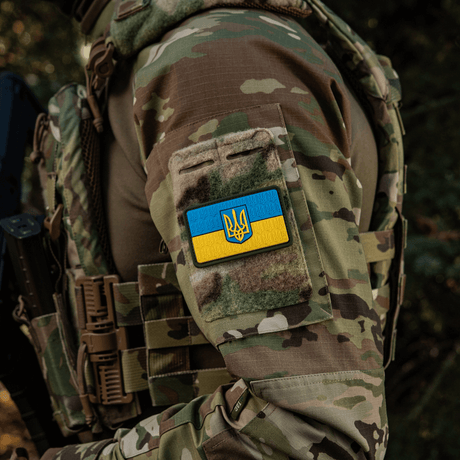 M-Tac Patch Ukraine-flagg med våpenskjold på kamuflasjetøy 8x5 cm PVC 3D-relieff med Trident.