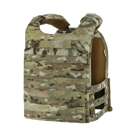 M-Tac Plate Carrier Cuirass Elite Gen.II i camo design, med holdbart Cordura 500D-stoff og Duraflex hurtigspenner for enkel bruk.
