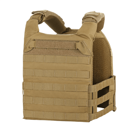 M-Tac Plate Carrier Cuirass Elite Gen.II i Cordura 500D med hurtigspenner, designet til ESAPI Medium-plater, brun taktisk vest.