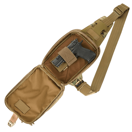 M-Tac Sling pistolveske Elite Hex med Velcro til skjult bæring av våpen, laget av slitesterk Cordura, med justerbar rem, fire rom og Velcro frontpanel.
