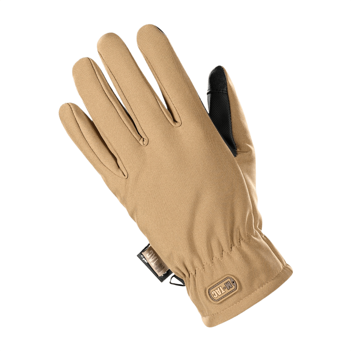 M-Tac Handsker Soft Shell Thinsulate i beige til udendørs aktiviteter med touchscreen-funktion og forstærket læderhåndflade.