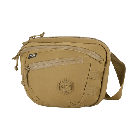 M-Tac Sphaera Hardsling Bag Large Elite med Velcro i beige Cordura-materiale, kompakt design med justerbar skulderrem og front Velcro-panel.