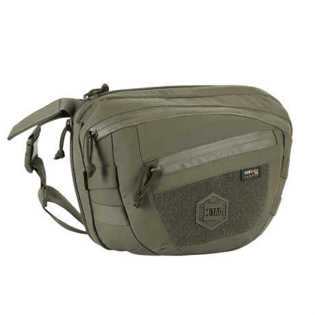 M-Tac Sphaera Hardsling Bag Large Elite med Velcro i grønn Cordura, kompakt design med MOLLE-system og justerbar skulderrem.