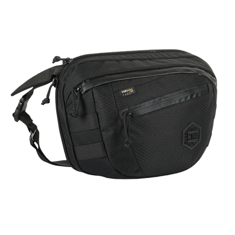 M-Tac Sphaera Hex Hardsling Bag Large Elite i svart stoff med lommer og justerbar rem. Perfekt for daglig bruk og oppbevaring.