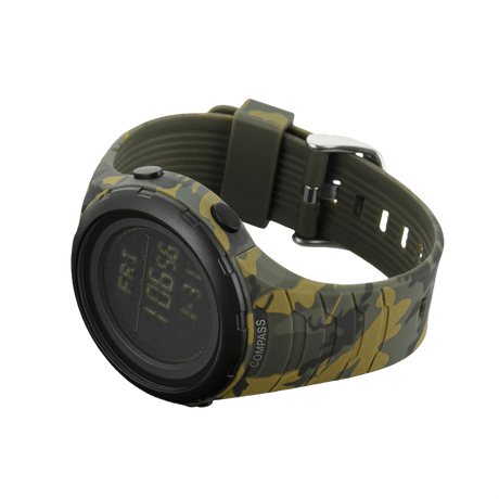 M-Tac Tactical Ur 2166 i camo med kompass og LED-bakgrunnsbelysning, ideell for utendørs og taktisk bruk, slitesterk ABS-plast.