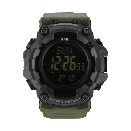 M-Tac Tactical Ur 2037 med LED-bakgrunnsbelysning, kompass og robust ABS-plastdesign, ideell for taktisk og utendørs bruk, vanntett 5ATM.
