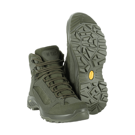 M-Tac Taktiske Demi-Season Støvler Pro Line i grønn med suedeskaft og Vibram-sål, ideell for taktiske oppgaver og friluftsliv.