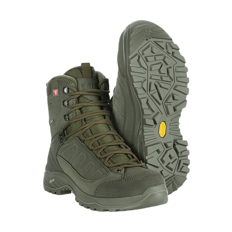 M-Tac Tactical Vinterstøvler i slitesterkt ruskinn med Vibram-såle og Primaloft-isolasjon, ideelle for kalde og krevende miljøer.
