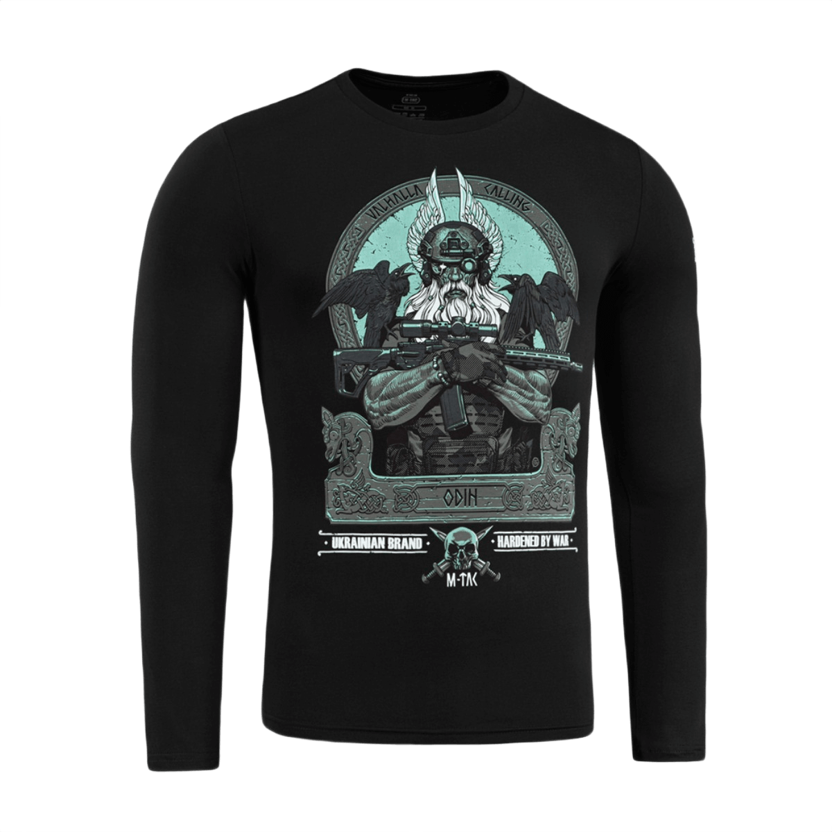 M-Tac T-Shirt Odin Mystery Long Sleeve med Odin-print og "Valhalla Calling", moderne kampdesign, sorte lange ærmer, bomuldsblanding