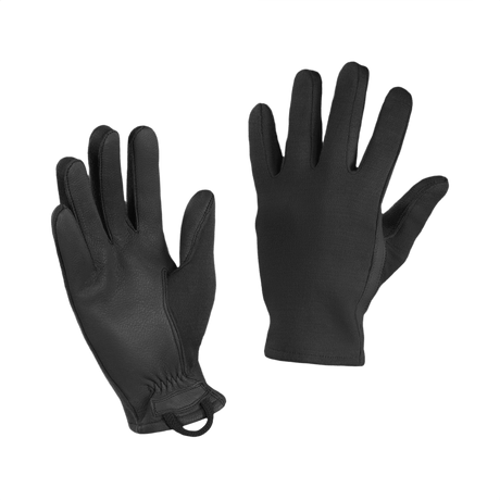 M-Tac Nomex Sport Leather Handsker i sort, kombinerer brandbeskyttelse og komfort med Nomex og ægte læder, elastisk manchet