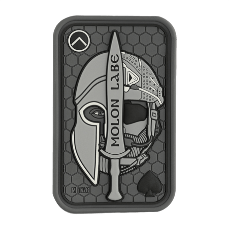 M-Tac Patch Molon Labe 3D PVC med spartansk hjelm-design, svart 3D PVC-patch med Velcro på baksiden, perfekt for taktisk utstyr eller uniformer.