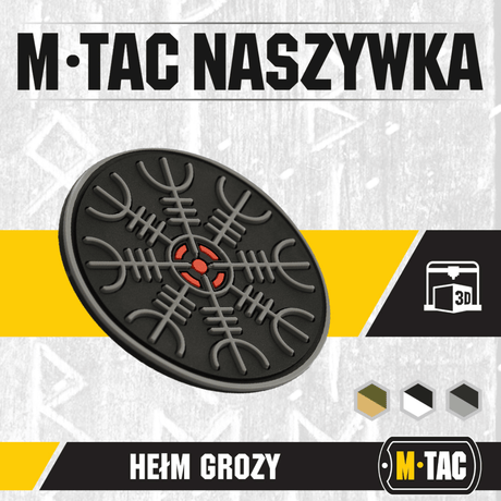 M-Tac Patch Egeshjelm 3D PVC med Velcro og vikingsymbol Helm of Terror, i gummi med 3D-effekt for montering på uniform, veske eller utstyr.