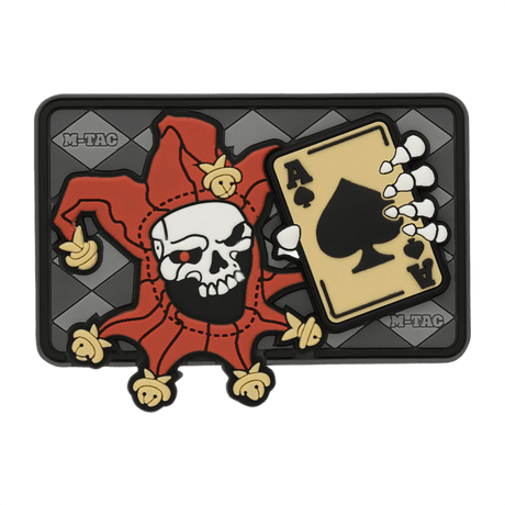 M-Tac Patch Joker Skull 3D PVC med joker og ess fra dødskort, PVC, Velcro på baksiden, designet for taktisk bruk, 78 x 55 mm.