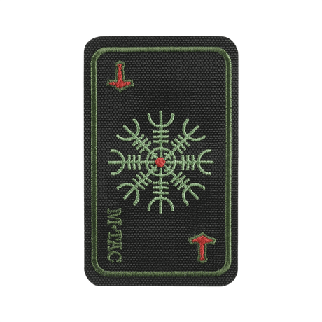 M-Tac Patch Kort Helm of Horror (broderi) med ægishjálmur-symbol på svart Cordura 500D, brodert for styrke og seier, 8 x 5 cm.