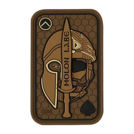 M-Tac Patch Molon Labe 3D PVC med spartansk hjelm i 3D-design, laget av gummi med Velcro for enkel festing, 108 x 68 mm.