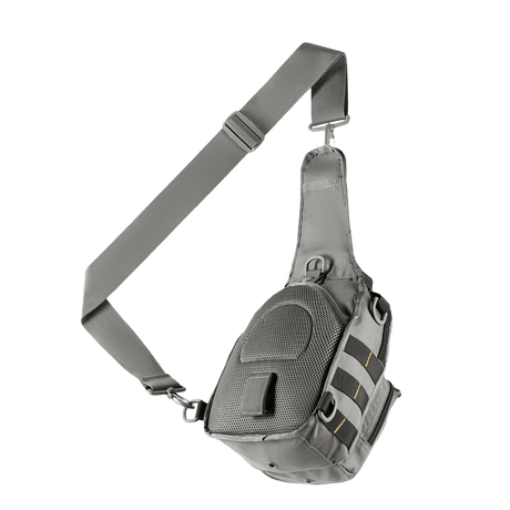 M-Tac Urban Line City Patrol veske i grått design med enkel skulderrem, vannavvisende og slitesterkt materiale, sett fra siden.