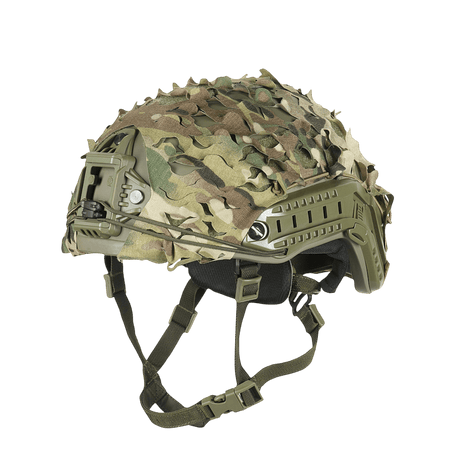 M‑Tac Vilha Hjelmcover FAST camouflagehjelm med multicam-mønster, Cordura 500D materiale for beskyttelse og enkel Velcro-festning.