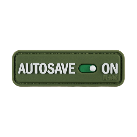 M-Tac Patch Autosave PVC i fullfarge, 3D-design med Velcro på baksiden for enkel festing, perfekt for taktisk utstyr.