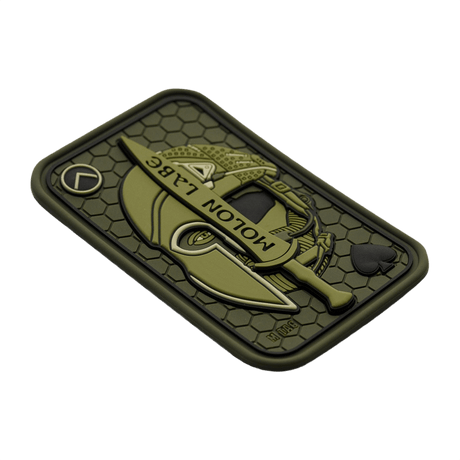M-Tac Patch Molon Labe 3D PVC, taktisk patch inspirert av 300 spartanere, grønn gummi med Velcro, perfekt for uniform eller ryggsekk.