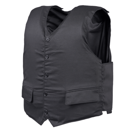 EA VIP Skud & Stiksikker Vest i sort med NIJ LEVEL IIIA certificering, teknisk beskyttelsesvest, galleri position 1 uden model.