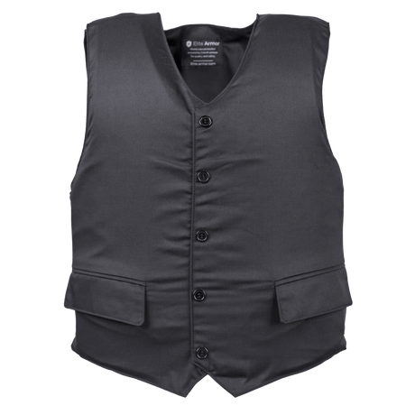 EA VIP Skud & Stiksikker Vest i sort med NIJ LEVEL IIIA certificering, teknik skudsikker og stiksikker beskyttelsesvest, galleri position 1 set forfra.