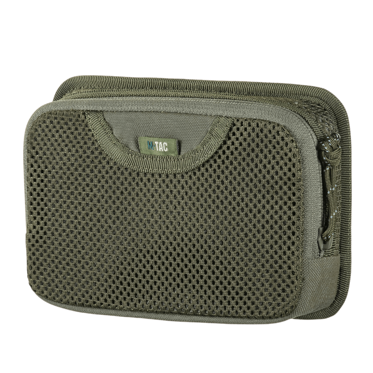 M-Tac Hook & Loop Utility Panel med lynlåslomme og netfront, ideel til organisering af småting i tasker og rygsække, måler 19 x 13 cm.