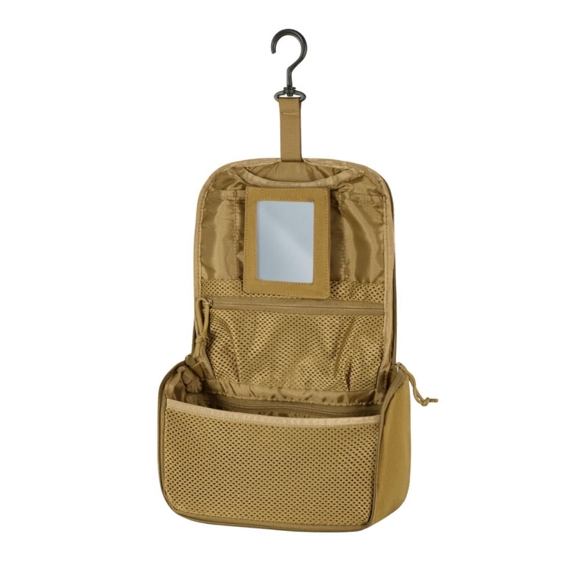 M-Tac Toilettaske i kompakt design, åbnet med opbevaringsrum og spejl, lav et holdbar vandafvisende 600D polyester til rejser.