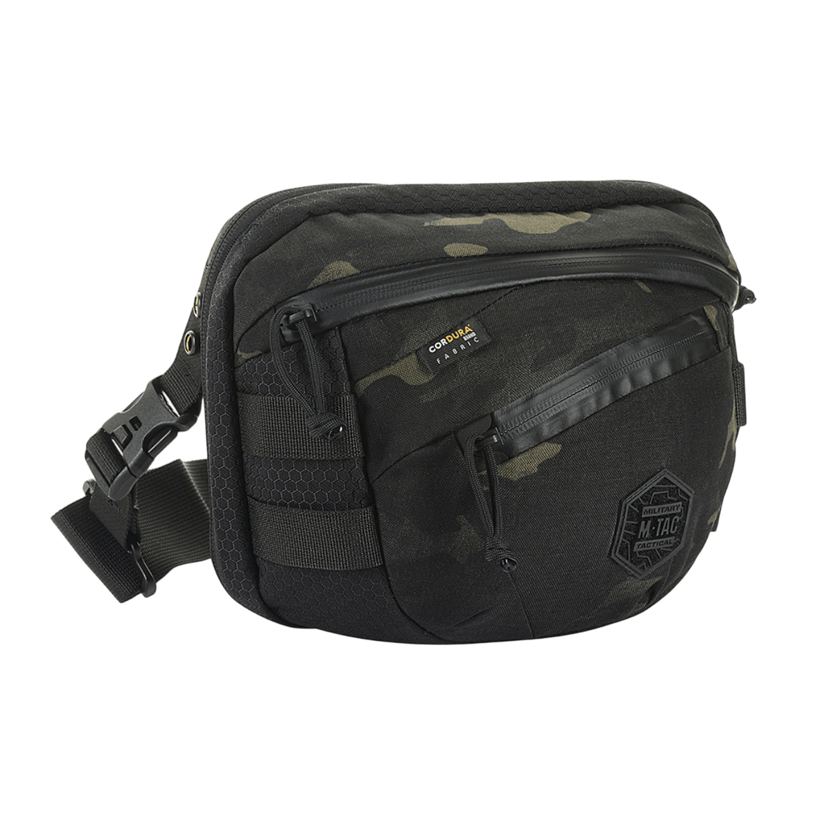M-Tac Sphaera Hex Hardsling Taske Gen.II Elite i sort med justerbar skulderrem og lynlåslukket rum, lavet af Cordura / Hex polyester.