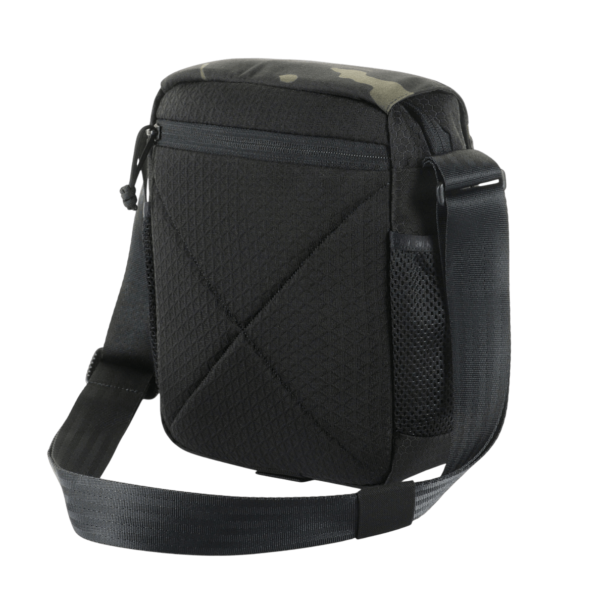 M-Tac Satellite Magnet Taske Elite Hex i sort Cordura med justerbar skulderrem og magnetisk Fidlock-lukning set bagfra.