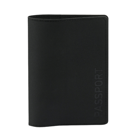 M‑Tac Pascover i sort polymerkomposit med "Passport" vertikalt tryk, stilfuldt M‑Tac logo, beskytter pas mod slid og skader.