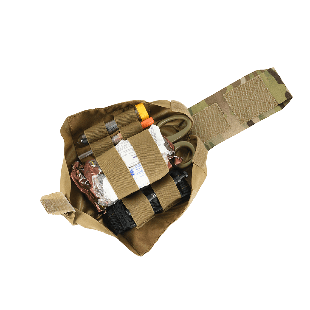 M‑Tac Medic Pouch Vertical Large Elite åben med organiseret førstehjælpsudstyr i slidstærkt Cordura 500D-design.