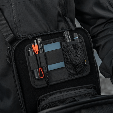 M-Tac Tablet Bag Laser Cut Hex with organized compartments for EDC tools and accessories in Cordura material.