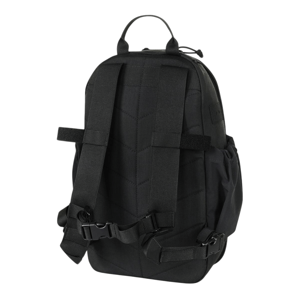 M-Tac STURM Elite Rygsæk i sort, holder op til 15 liter, lavet af Cordura, med MOLLE Laser Cut frontpanel til taktisk brug. Bagsiden vises.