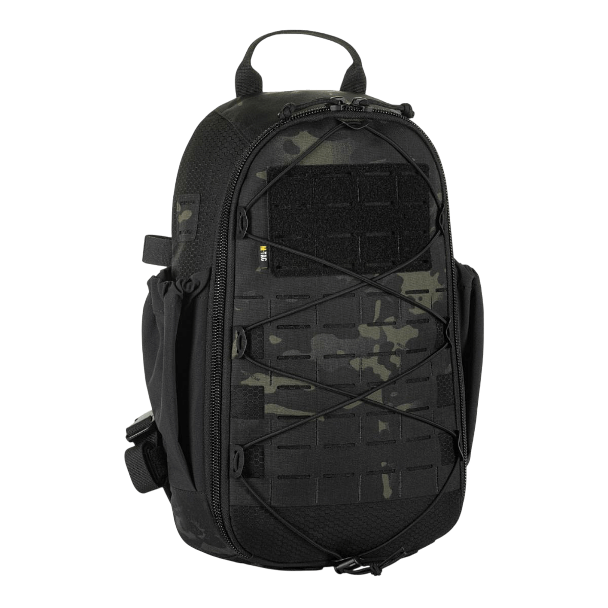 M-Tac STURM Elite Rygsæk med MOLLE Laser Cut og elastiske sidelommer, taktisk rygsæk i Cordura materiale, 15 liter, sort design.