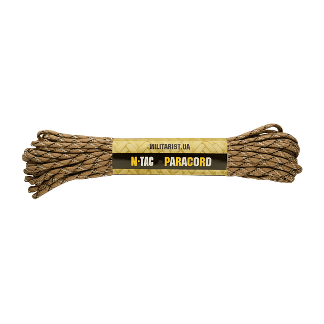 M‑Tac Paracord 550 Type III 15 m nylonkordel til friluft og nødbrug, stærk og alsidig med 7 nylontråde og 240 kg brudstyrke.